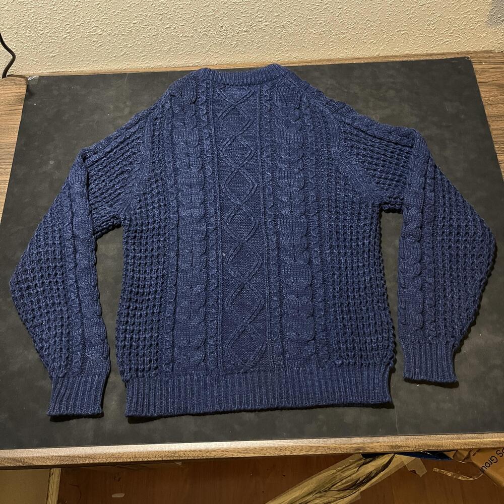 Outreach Vintage Cable Knit Sweater Men Large Royal Blue Crewneck Fishman Irish
